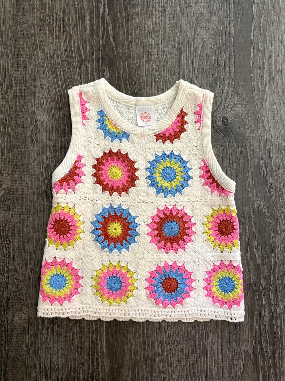wonder nation Cream Crochet Tank Top with Pink, Blue, Yellow and Red Sunbursts
